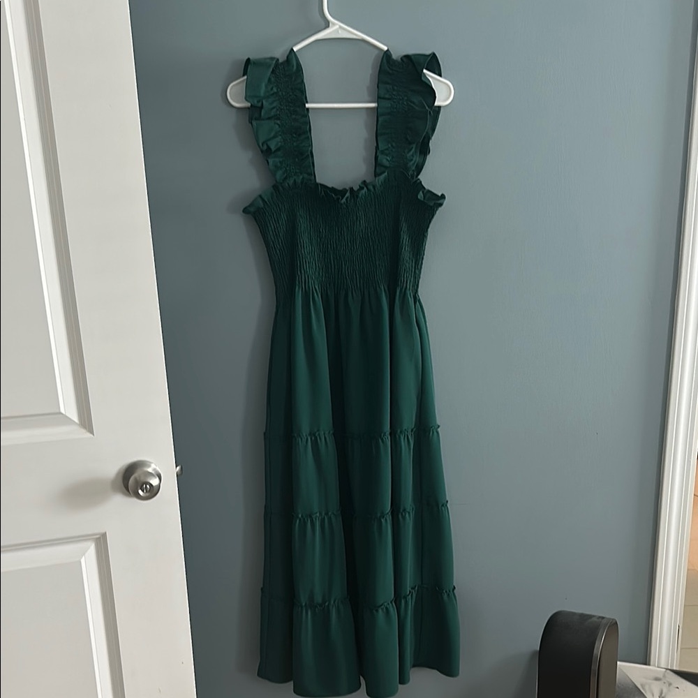 Hill House Green Ruffled Smocked Midi Dress